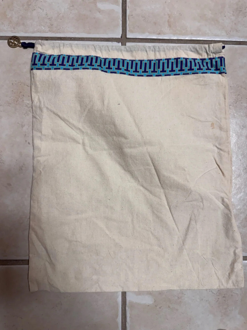 Tory Burch Cream Drawstring Bottoms with Blue Trim
